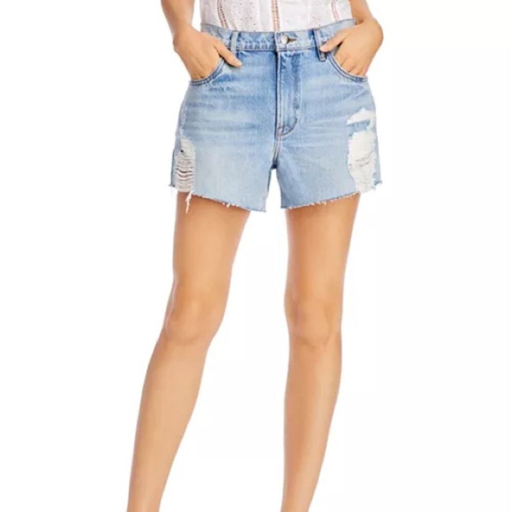 FRAME Le Ultra Baggy Ripped Denim Shorts in Lomond Slash Size 28